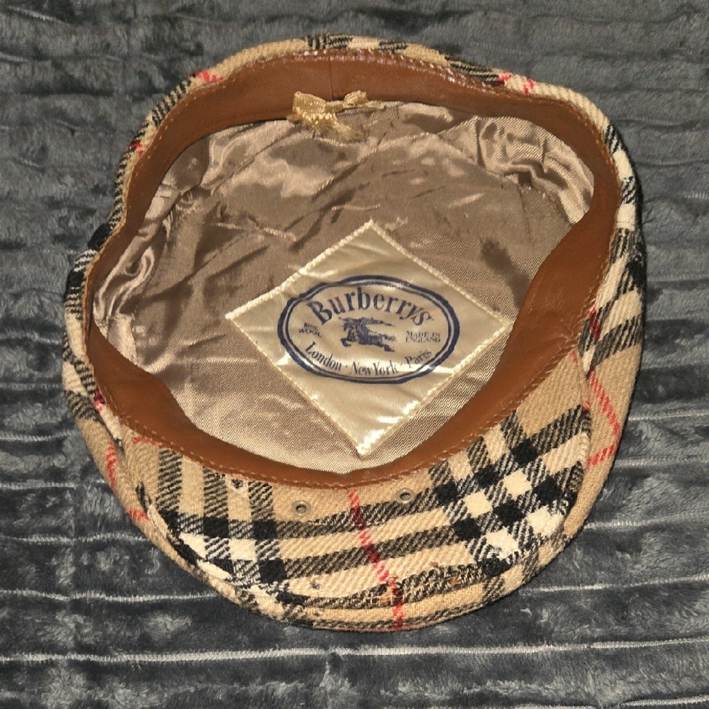 Burberry Tan Nova Check Flat Cap with Leather Trim